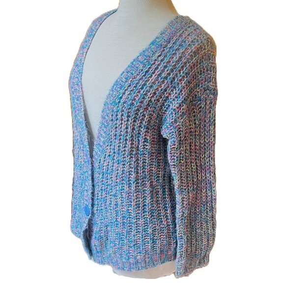 Wet Seal Chunky Knit Cardigan Sweater Pastel Womens Juniors XS Wool 80s Cottage - Picture 5 of 10